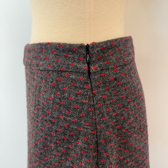 RED Valentino Flared Pleated Mini Skirt Wool Grey Red Dotted | Size 42 / US 6 - Picture 4 of 9